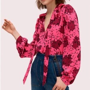 KATE SPADE NEW YORK Bubble Dot Tie Neck Blouse; Size S